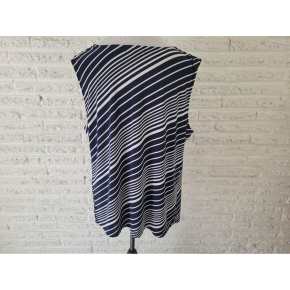 Chaps Womens Top 2X Plus Draped Boat Neck Sleeveless Blue Stripe STR58XE - Picture 5 of 9